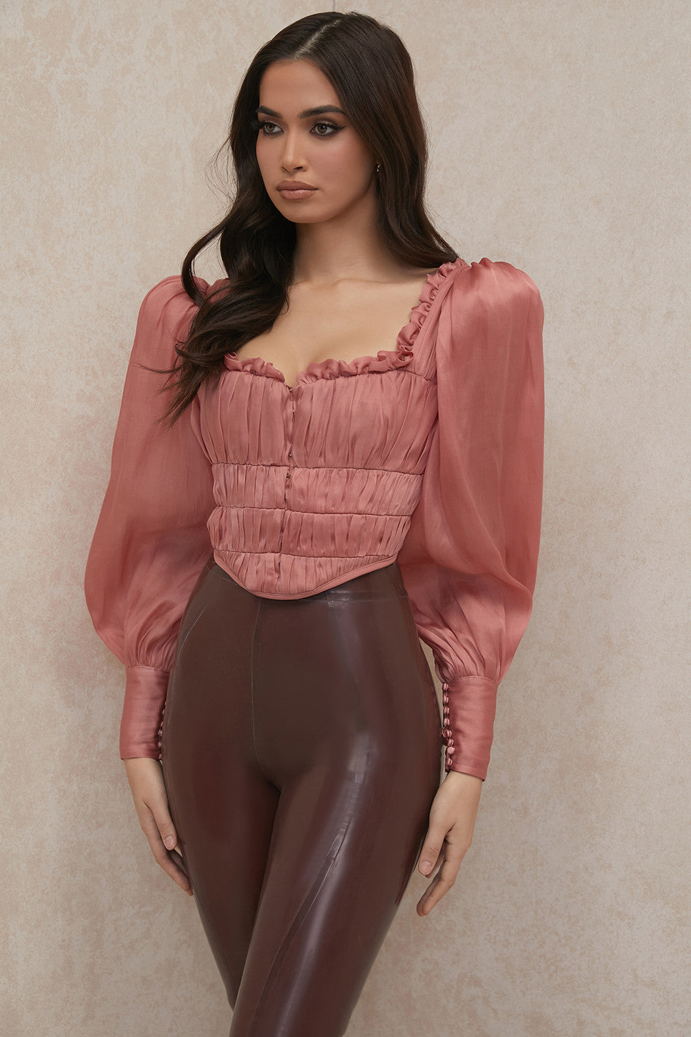 Rouge Organza Korset met Luxe Ruches