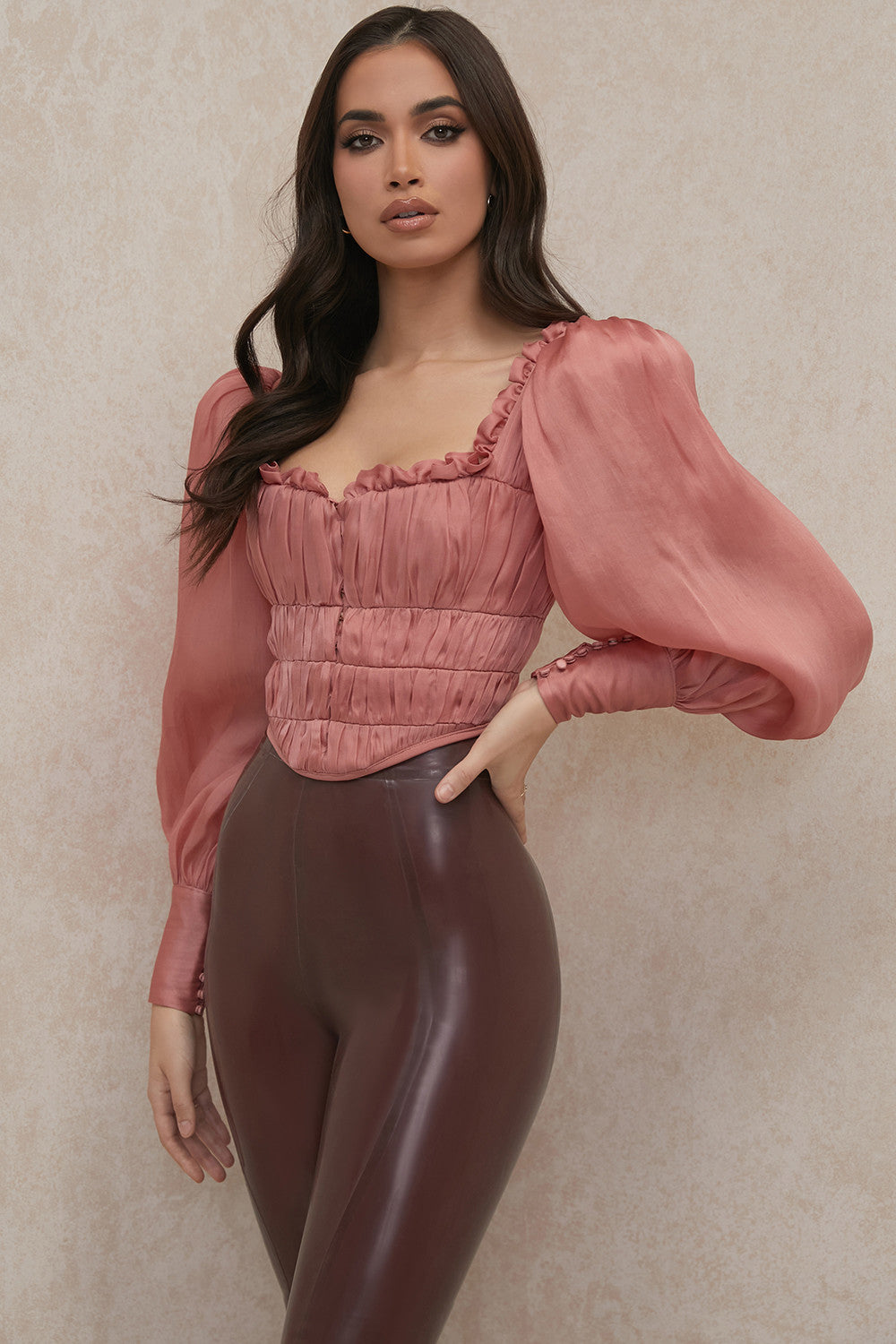 Rouge Organza Korset met Luxe Ruches
