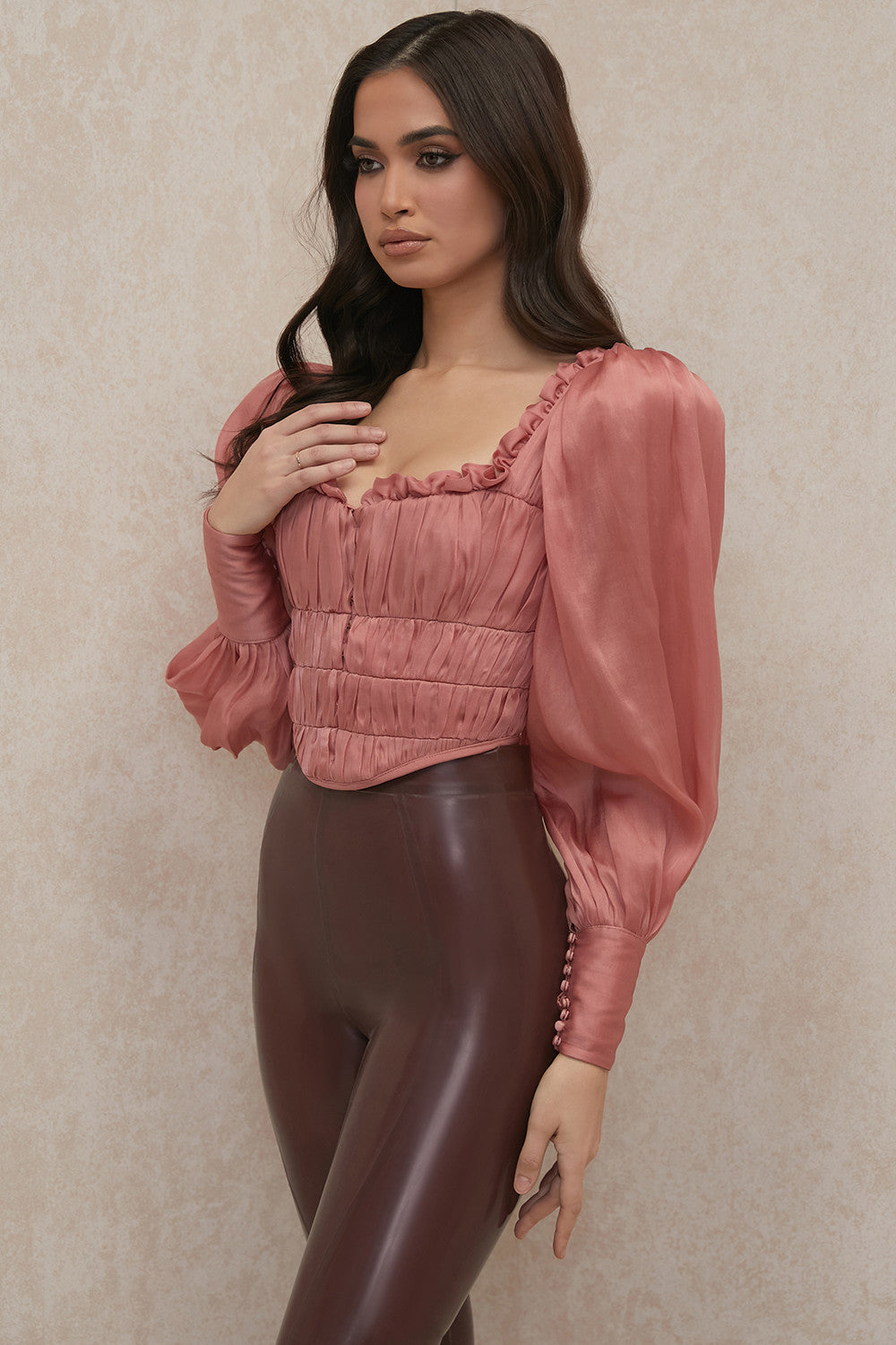 Rouge Organza Korset met Luxe Ruches