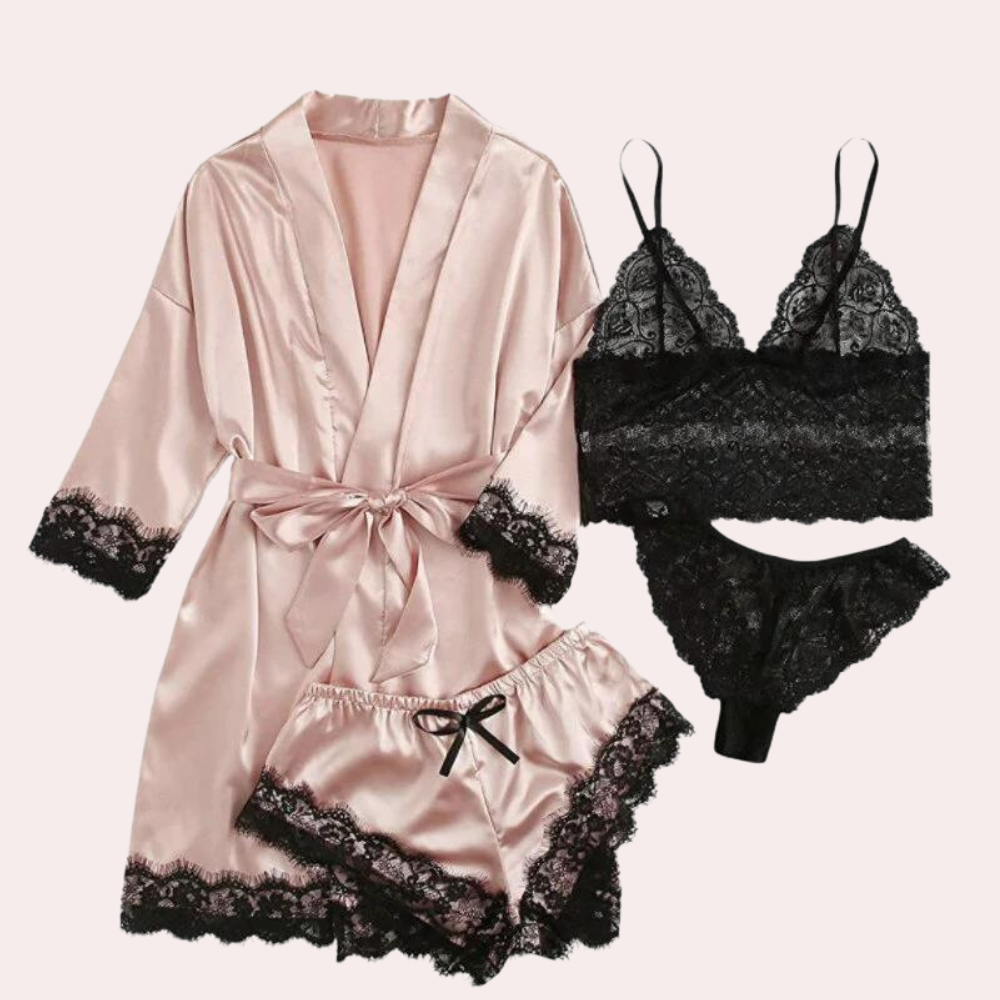 Aurora - Luxe 4-delige Satijnen Pyjamaset voor Dames