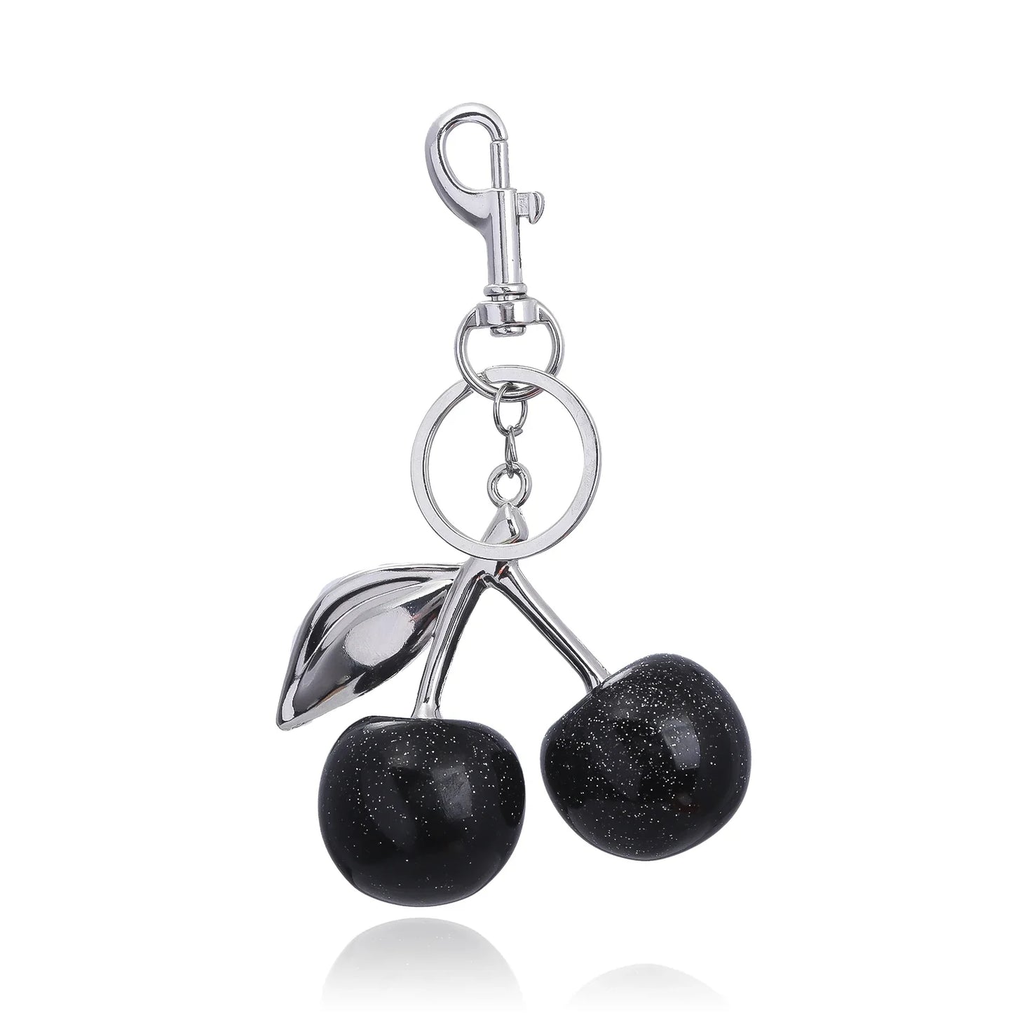 Kersen sleutelhanger dames – glanzend accessoire met gouden details en rode glitterkersen