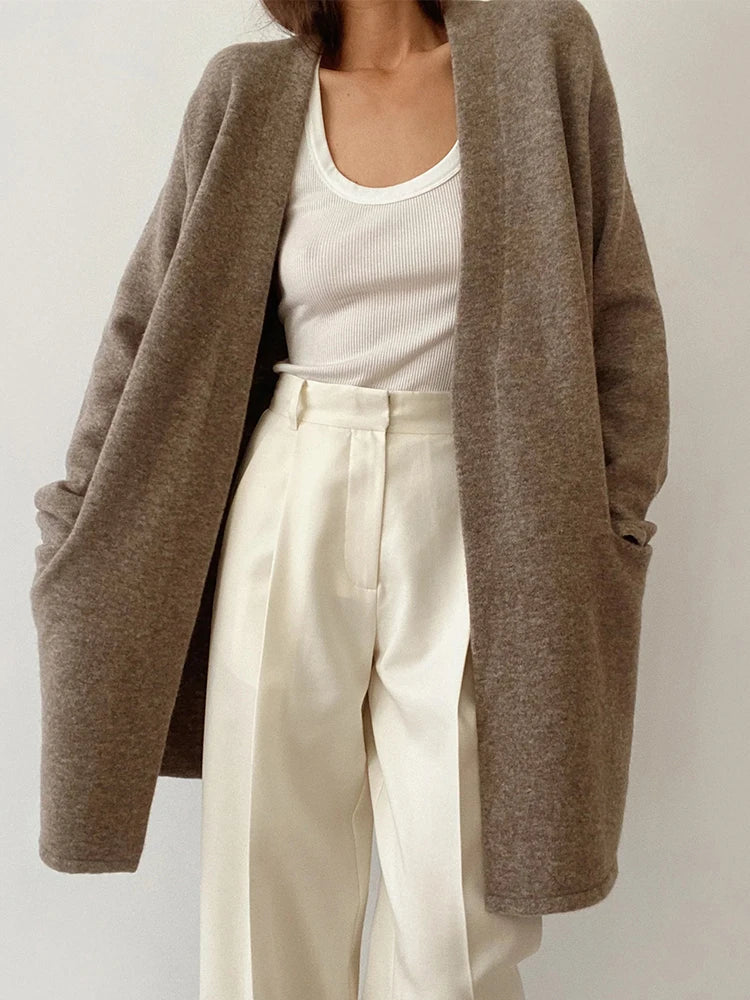 Dames Vest | Lang Gebreid met Zakken