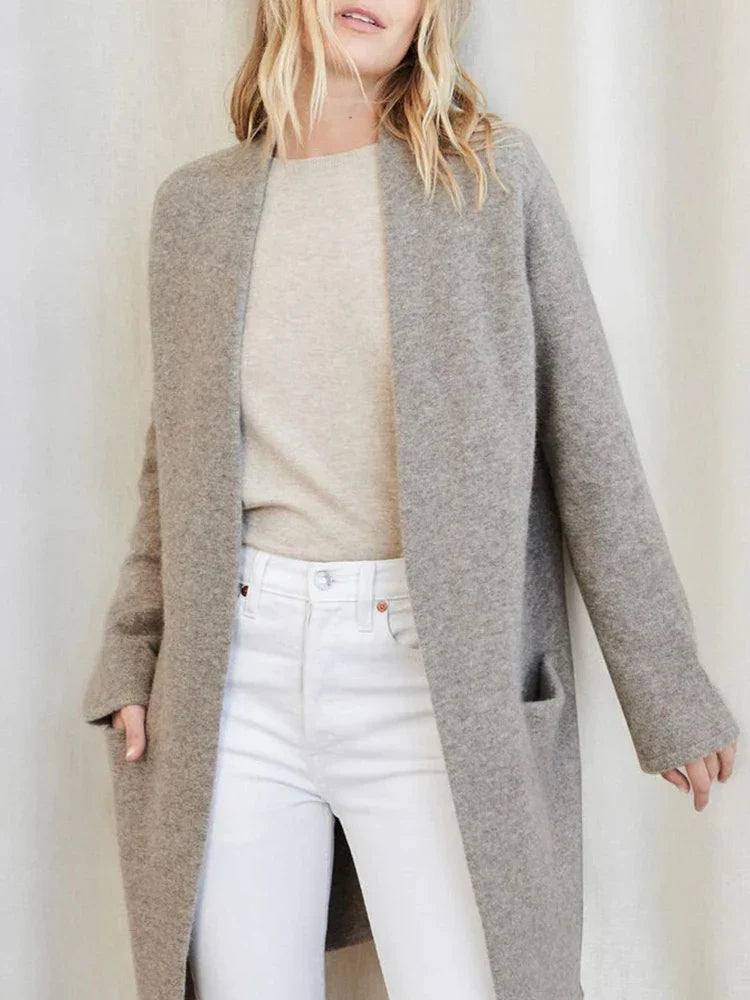 Dames Vest | Lang Gebreid met Zakken