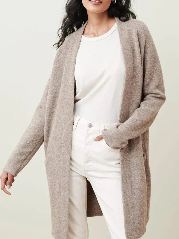 Dames Vest | Lang Gebreid met Zakken