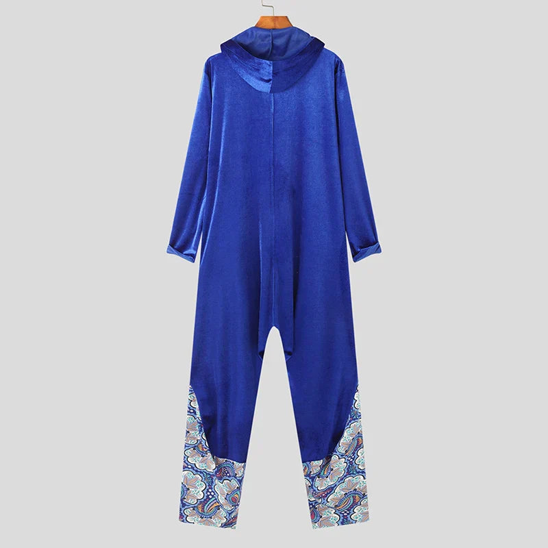 Luxe velours jumpsuit met patchwork