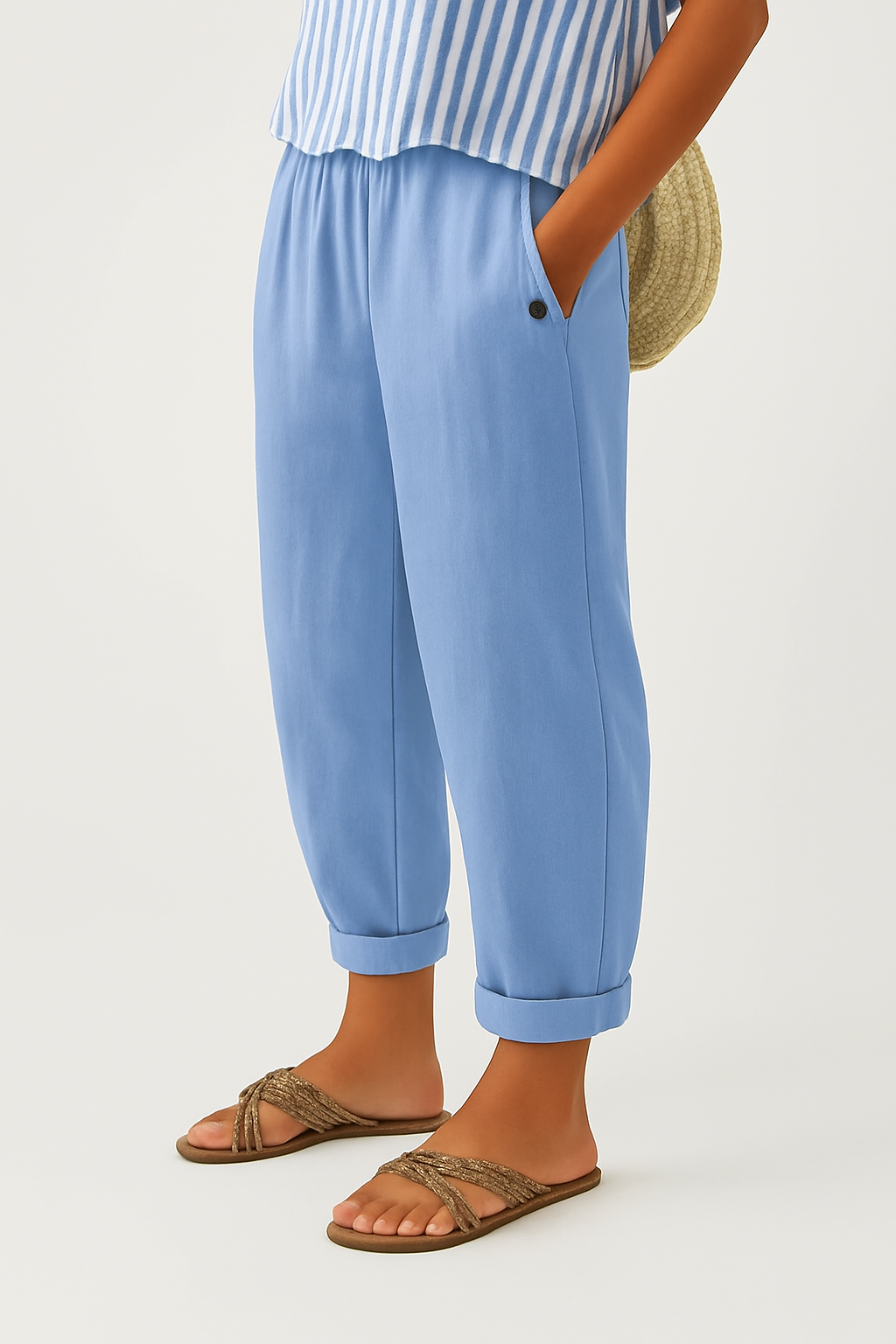 Linnen Broek Dames | Elastische Taille & Omslagzoom