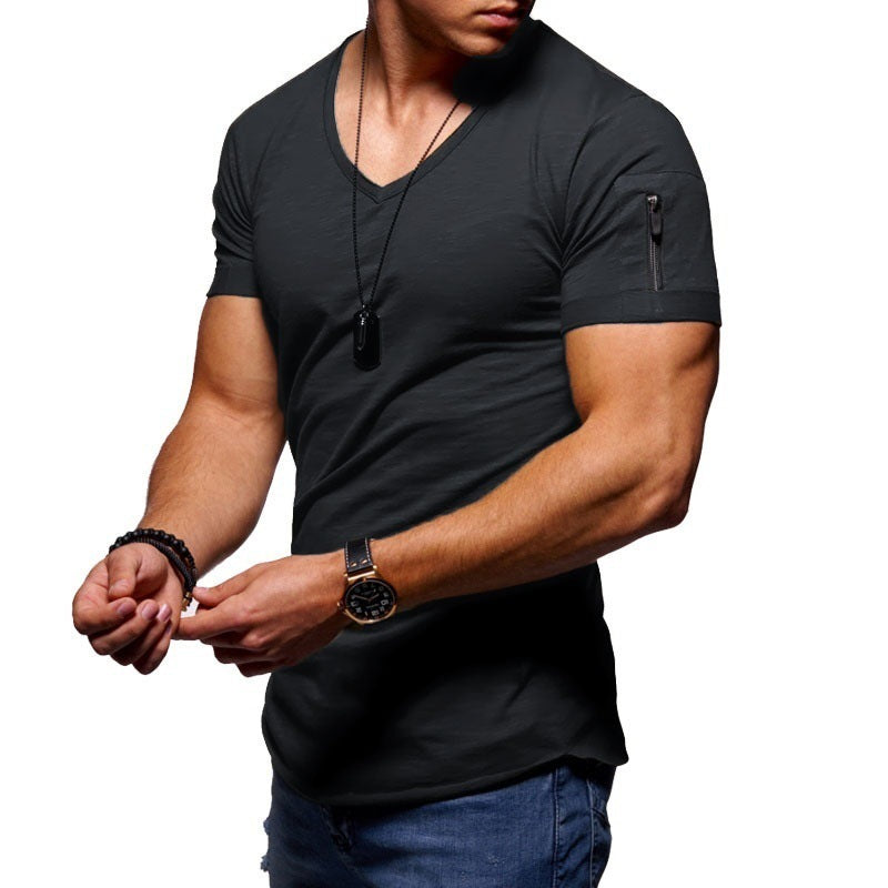 Stijlvol Heren V-Hals T-Shirt met Ritsdetail
