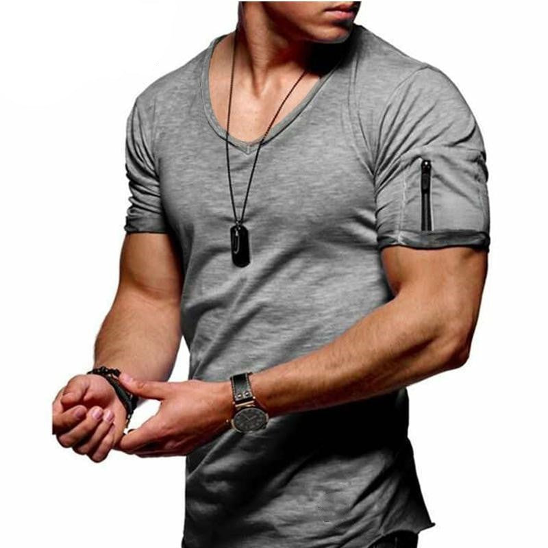 Stijlvol Heren V-Hals T-Shirt met Ritsdetail