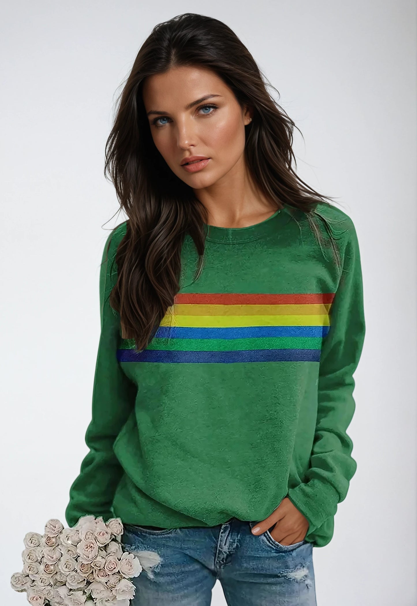 Sweater Dames | Regenboogprint & Lange Mouw