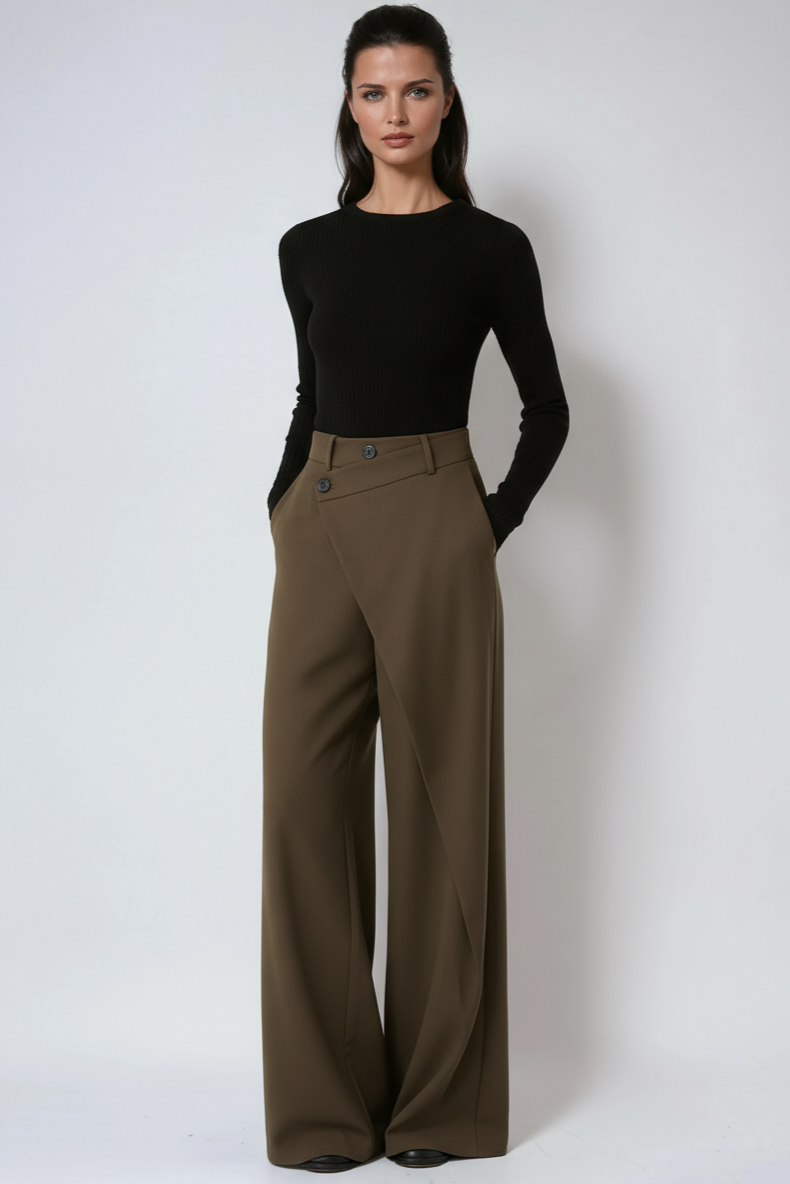 Lina Pantalon Dames | Wide Leg & Overslag