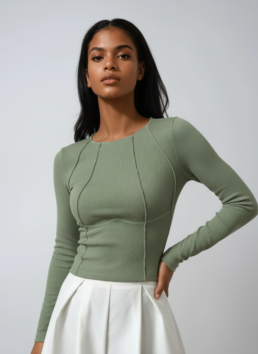 Noa T-Shirt Dames | Ribstof met Lange Mouwen