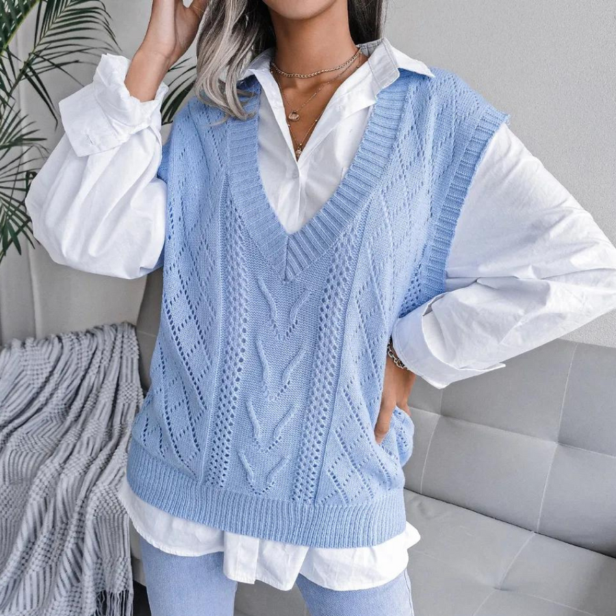 Thessalyn - Vrouwen Kabelgebreid V-hals Sweater Vest
