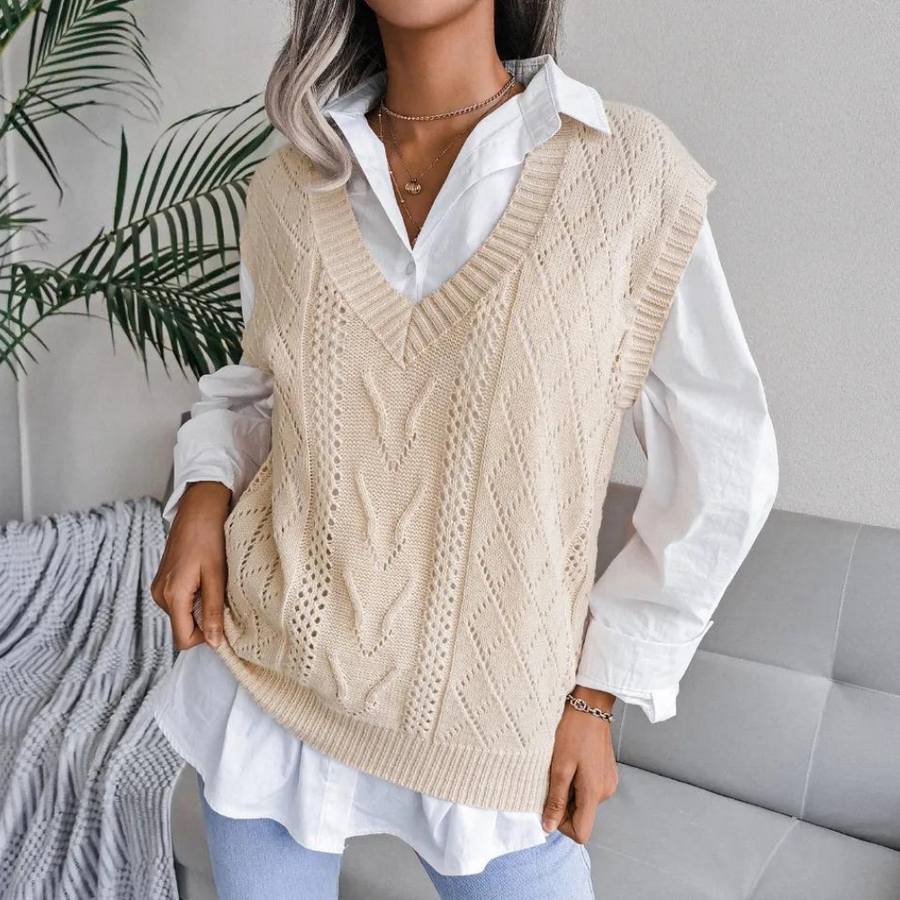 Thessalyn - Vrouwen Kabelgebreid V-hals Sweater Vest