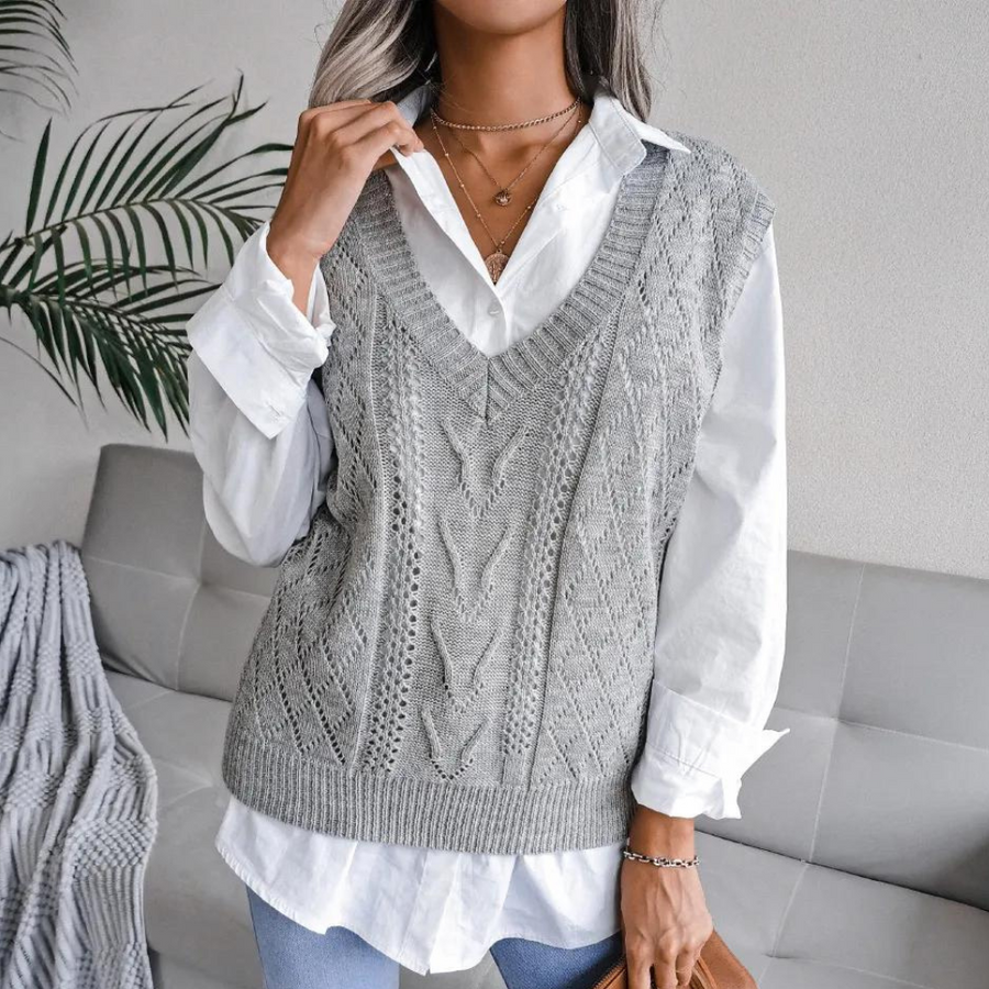 Thessalyn - Vrouwen Kabelgebreid V-hals Sweater Vest