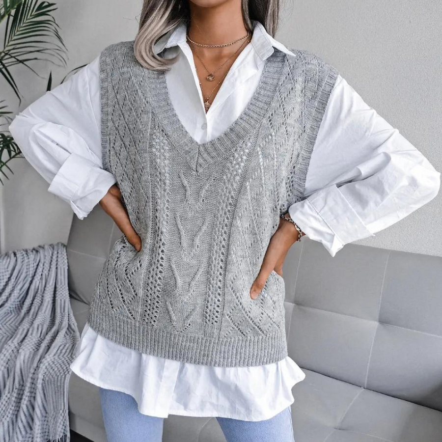Thessalyn - Vrouwen Kabelgebreid V-hals Sweater Vest