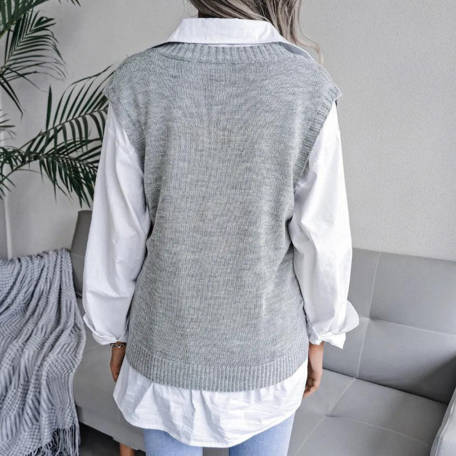 Thessalyn - Vrouwen Kabelgebreid V-hals Sweater Vest