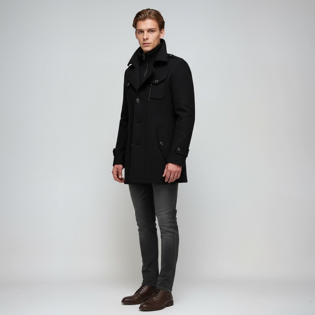 Heren Winterjas Lang | Met Colkraag en Knoopsluiting