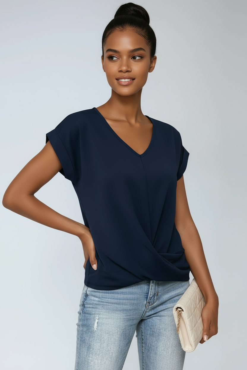 Sofia Shirt Dames | V-Hals Blouse met Korte Mouwen