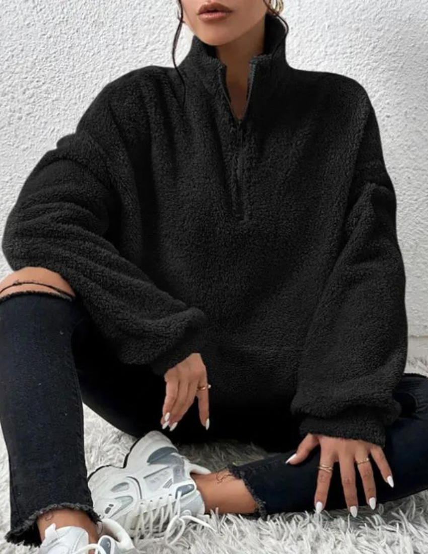 Melina | Zachte Fleece Trui met Halve Rits