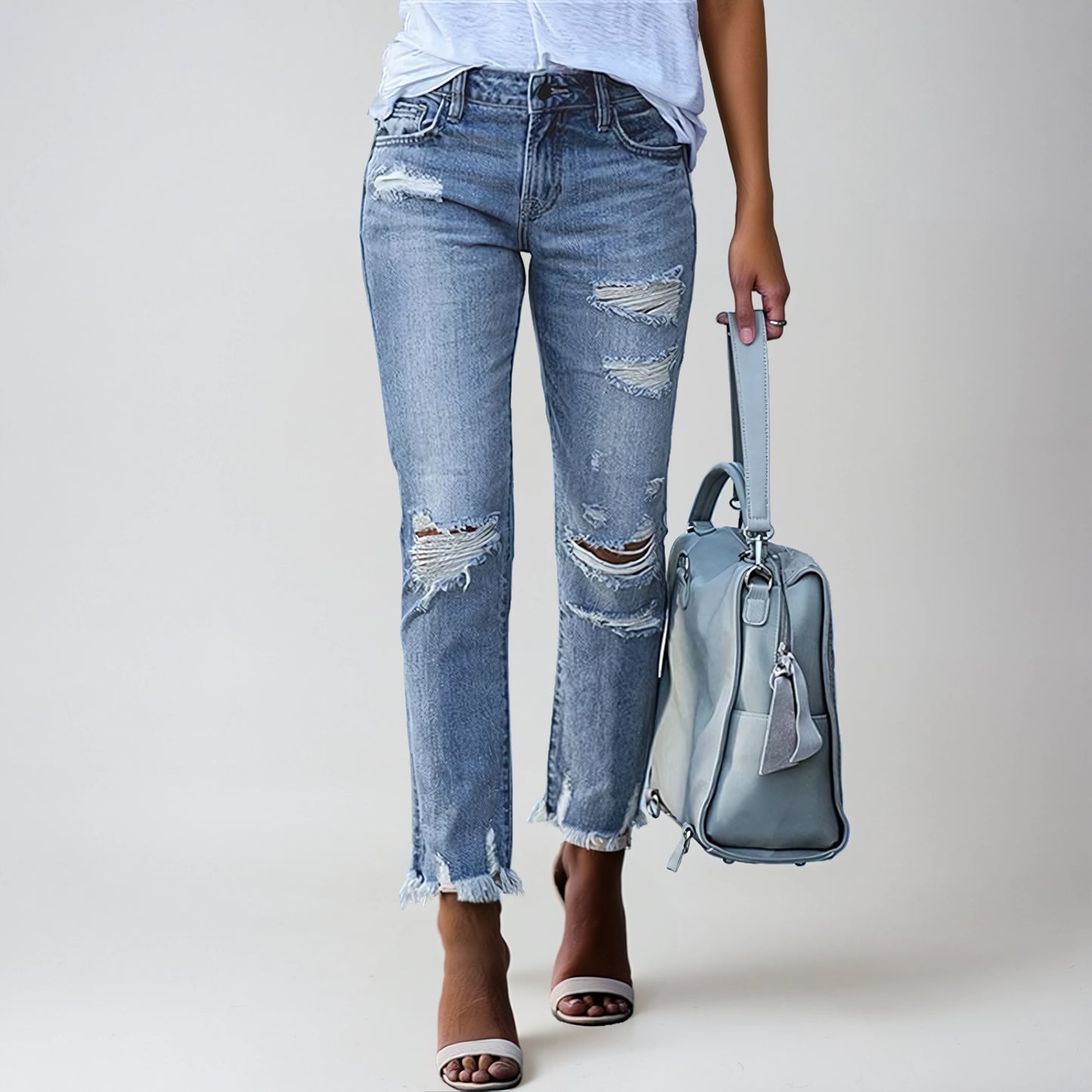 Ripped Jeans Dames| Hoge Taille Skinny Stretch
