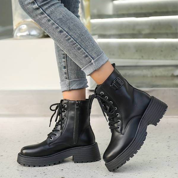 Lysanne - Stoere Enkelhoge Boots met Plateauzool