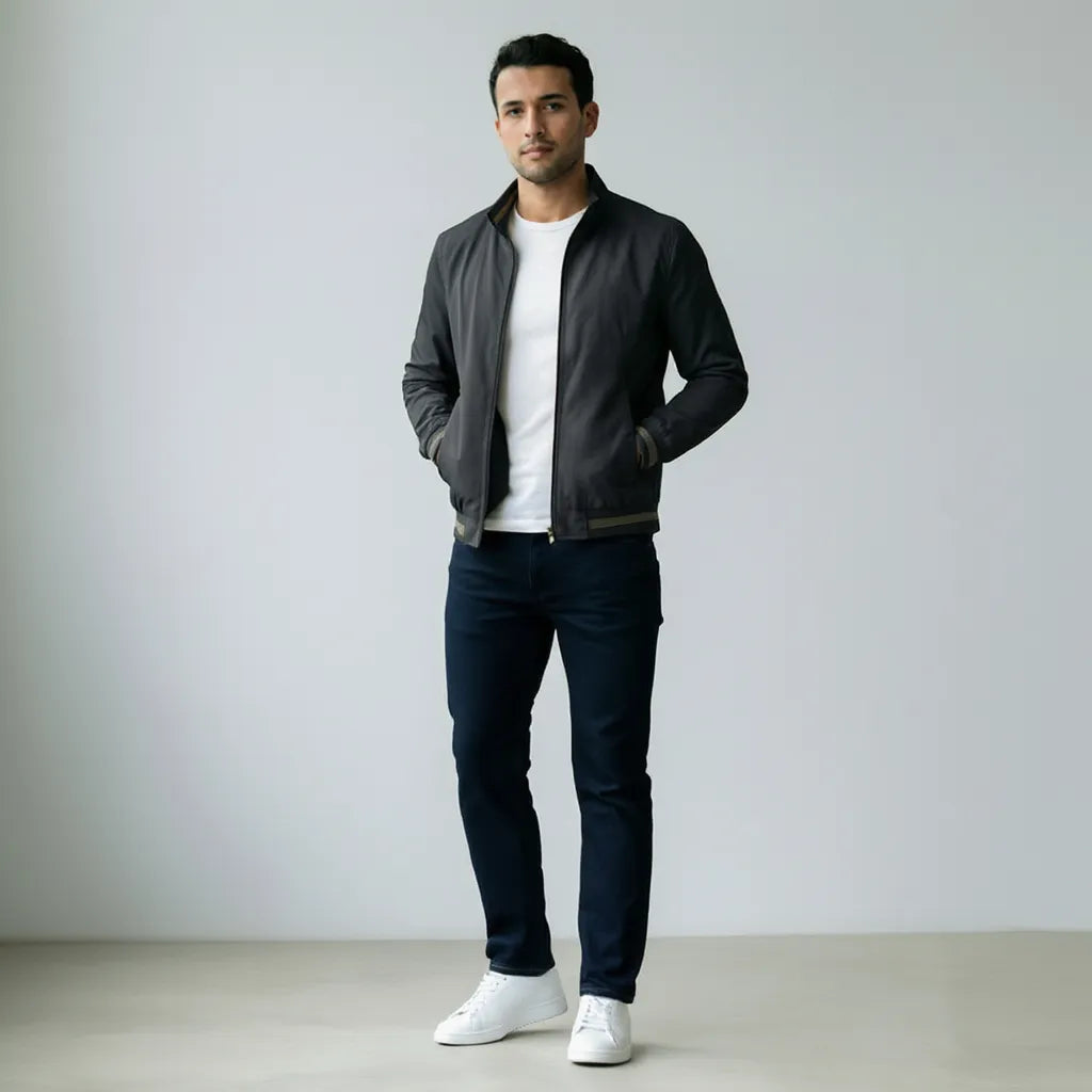 Slim Fit Tussenjas Heren | Geribde Boorden en Taille