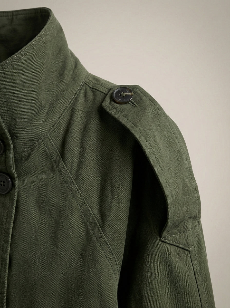 Tussenjas Dames | Korte Jas met Knopen, Tailleband en Opstaande Kraag