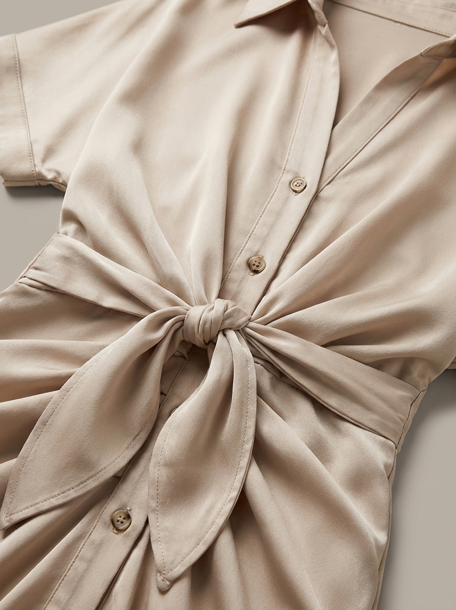 Overhemd Jurk Dames | Midi met Taille Strik en Knoopsluiting