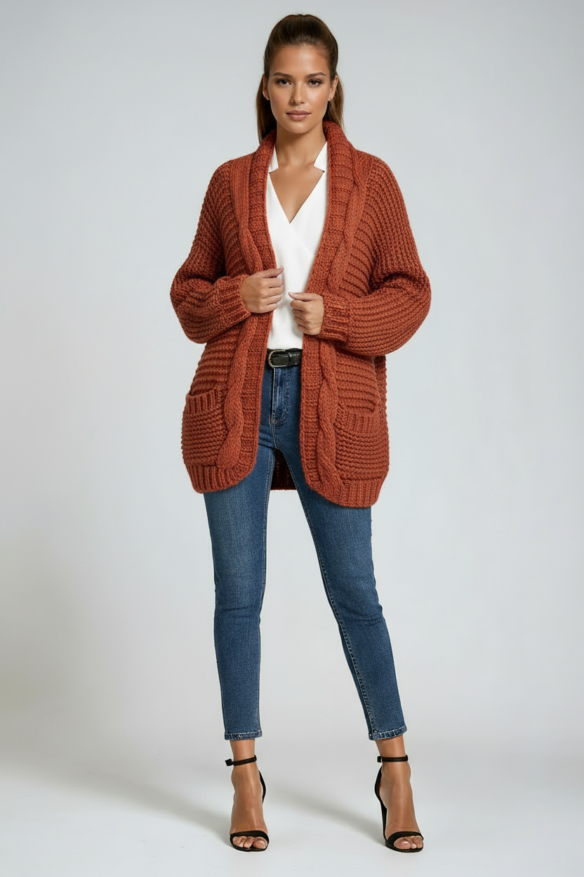Dames Vest Lange Mouw | Gebreid Met Zakken