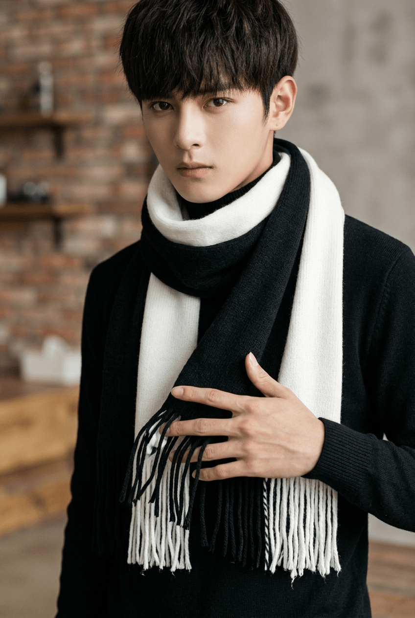 Heren sjaal met franjes | Gestreepte Kabelbrei