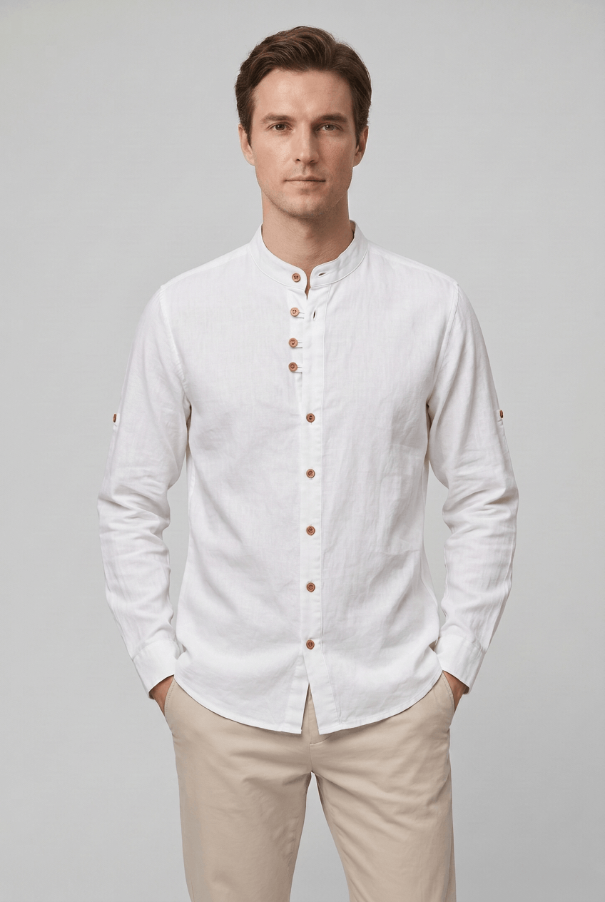 Heren Overhemd met Opstaande Kraag en Lange Mouwen | Slim Fit