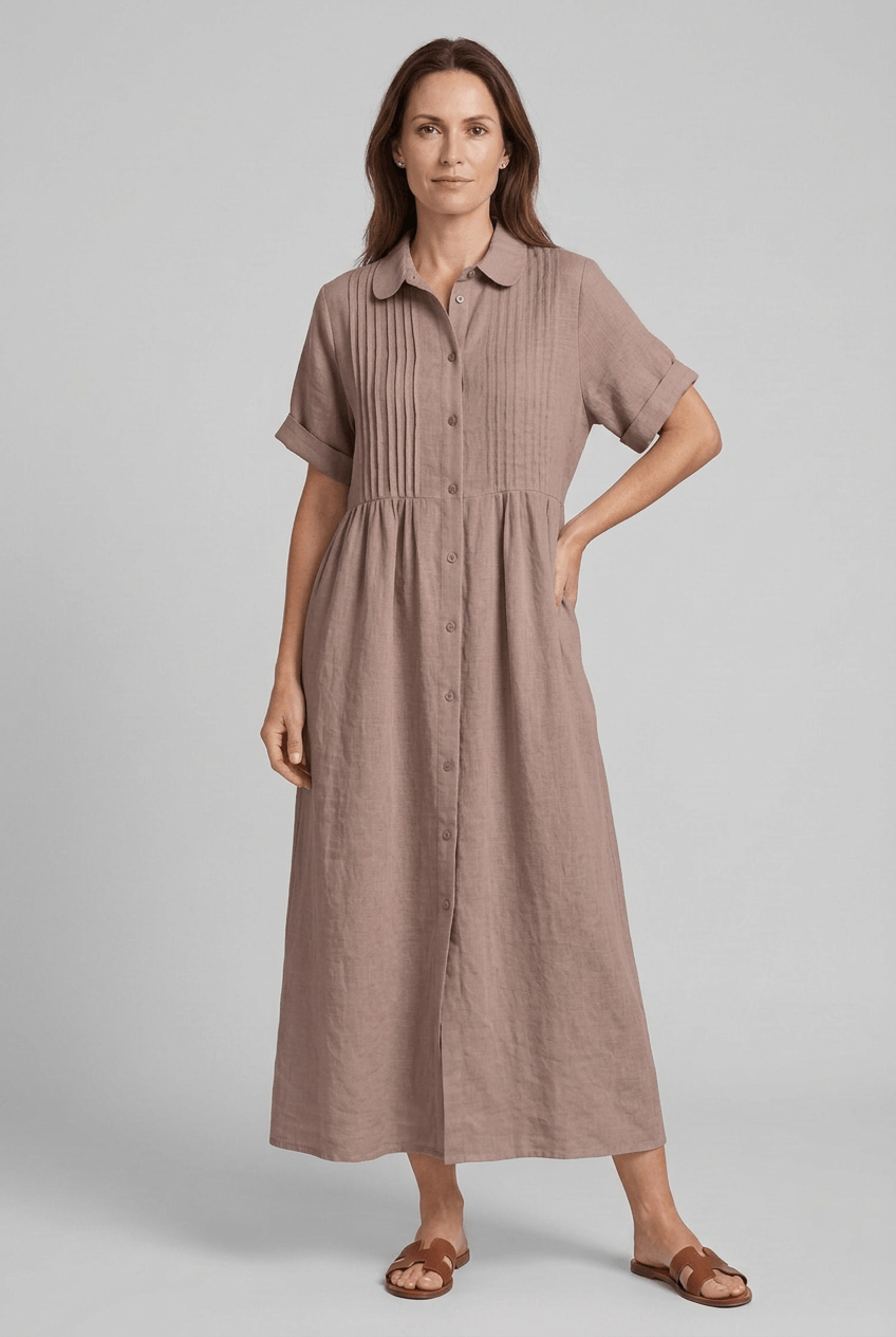 Zomerjurk Dames | Maxi Blousejurk met Pintucks & Knoopsluiting