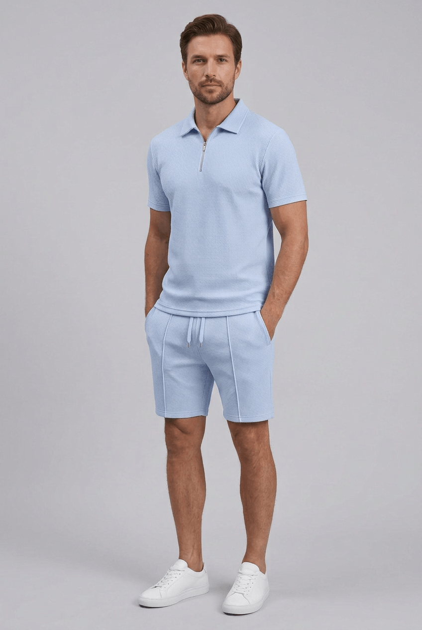Heren Set | Polo met Rits & Korte Broek met Trekkoord
