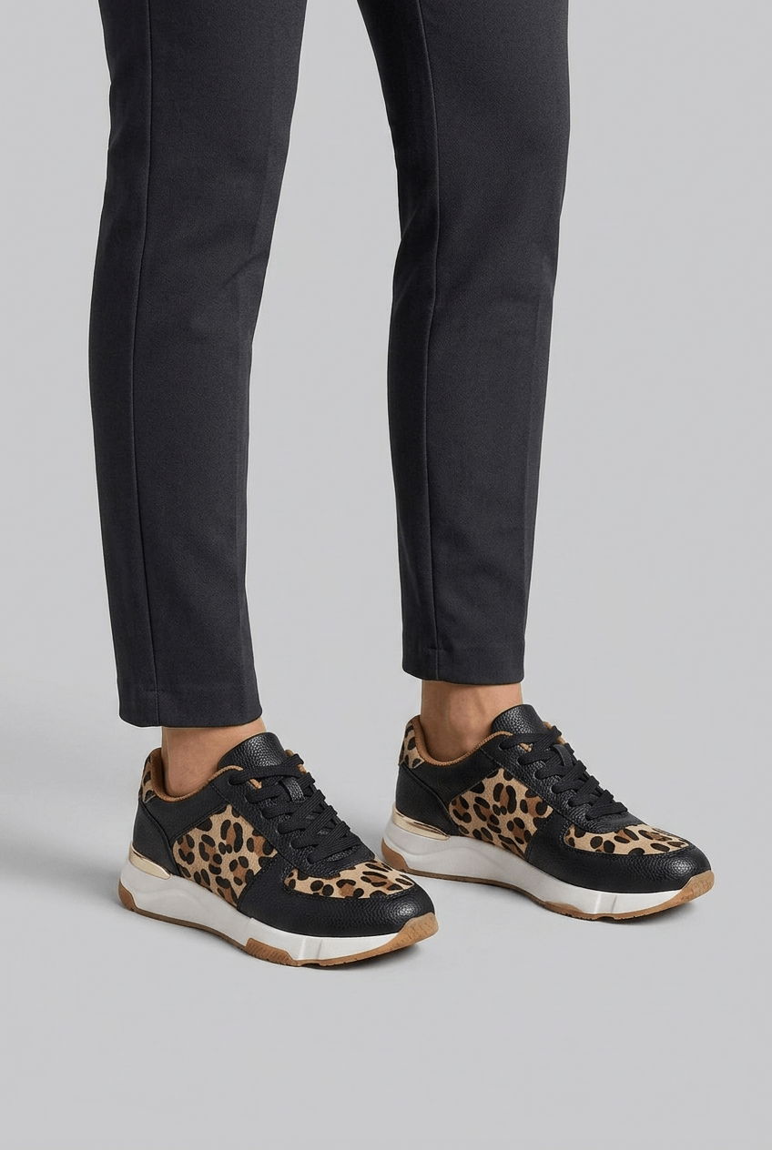Dames Sneakers met Luipaardprint en Dikke Platformzool | Vetersluiting