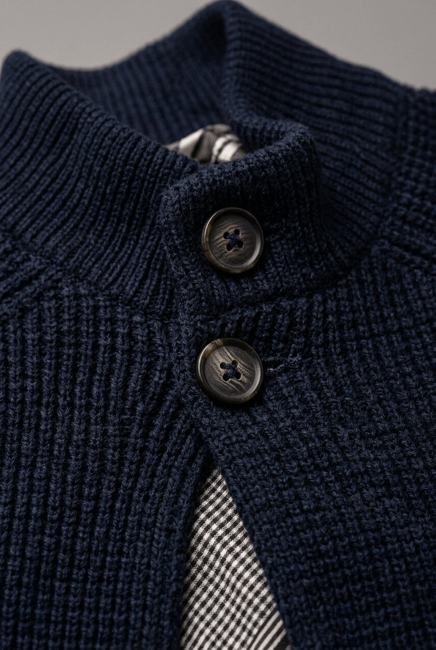 Heren cardigan winter | Opstaande kraag & knoopsluiting