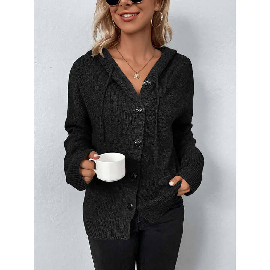 Dames Gebreid Vest | Winterstijl met Capuchon & Grote Knopen