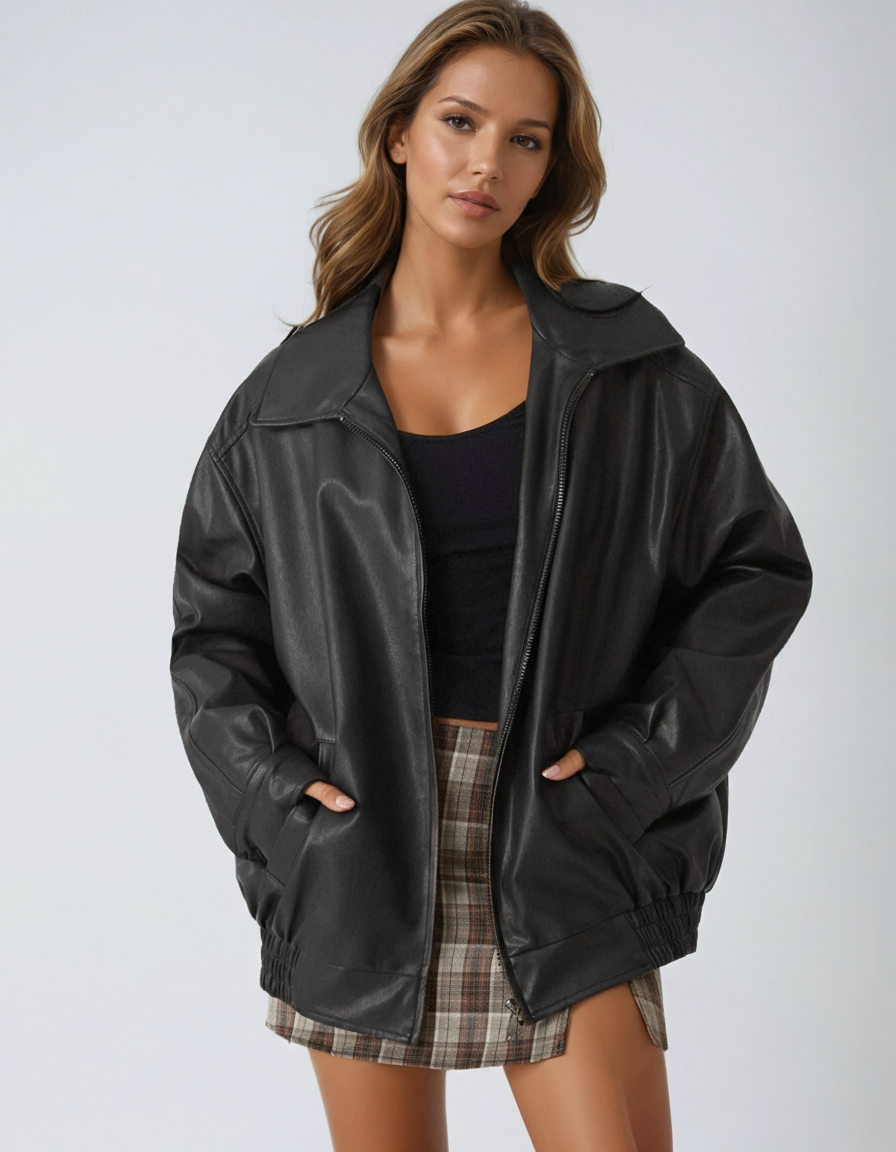 Dames Leren Jas – Oversized Model