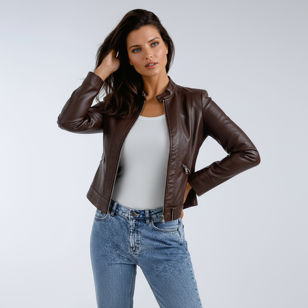 Dames leren jas – Biker Model met Rits