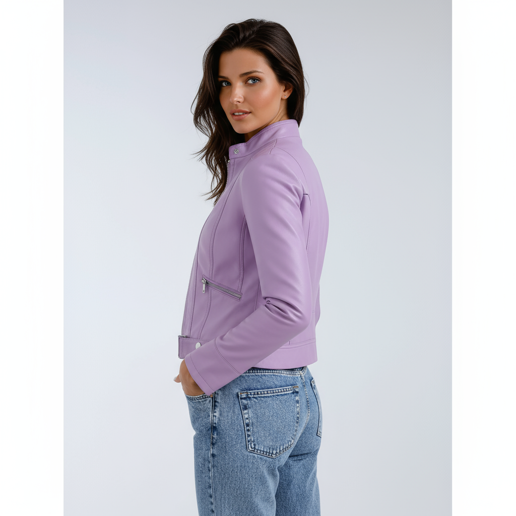 Dames leren jas – Biker Model met Rits