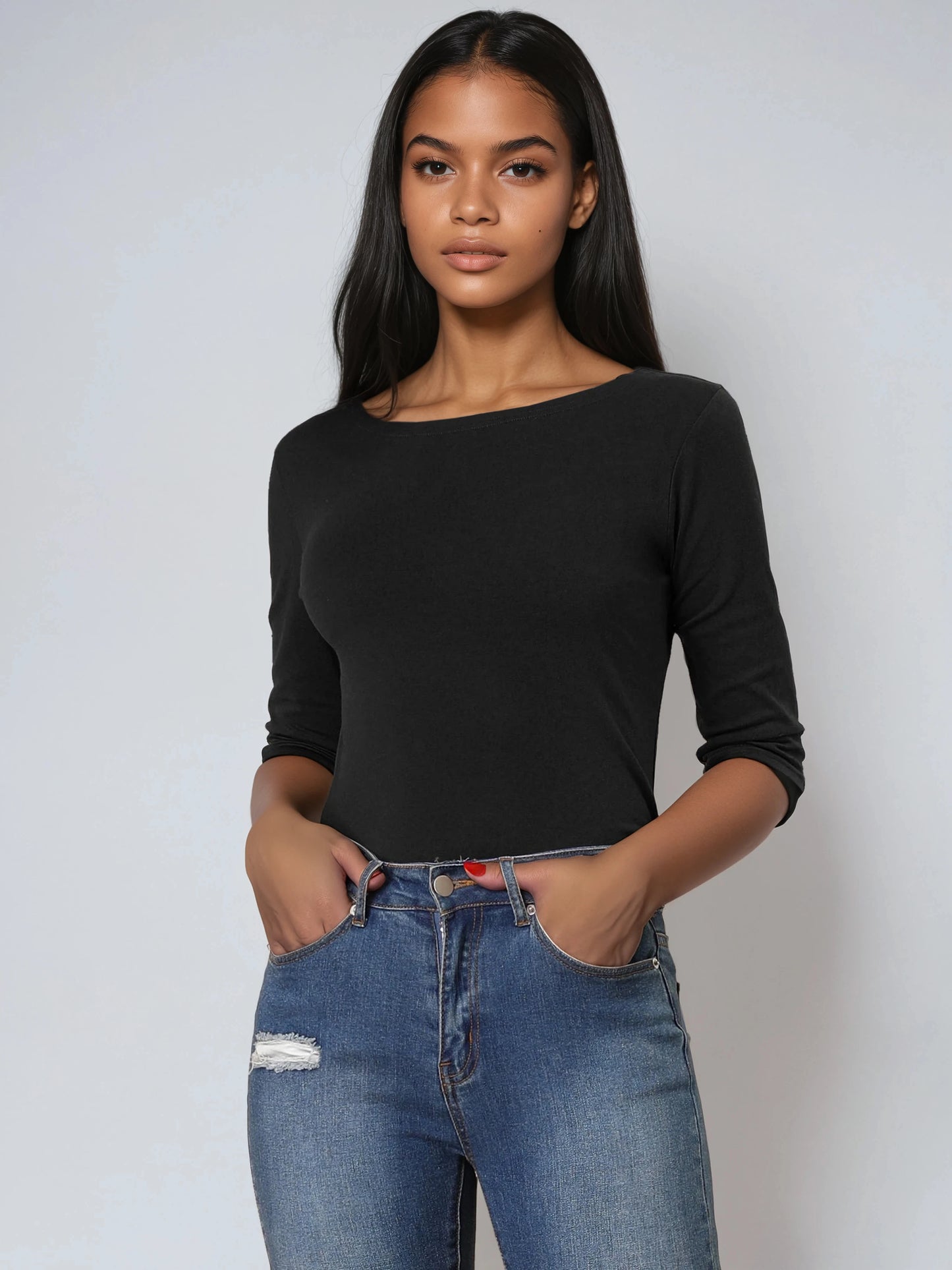 Lina Shirt Dames | Ronde Hals & 3/4 Mouwen