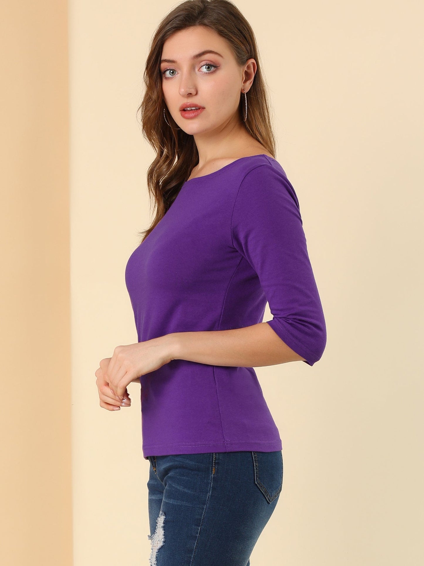 Lina Shirt Dames | Ronde Hals & 3/4 Mouwen