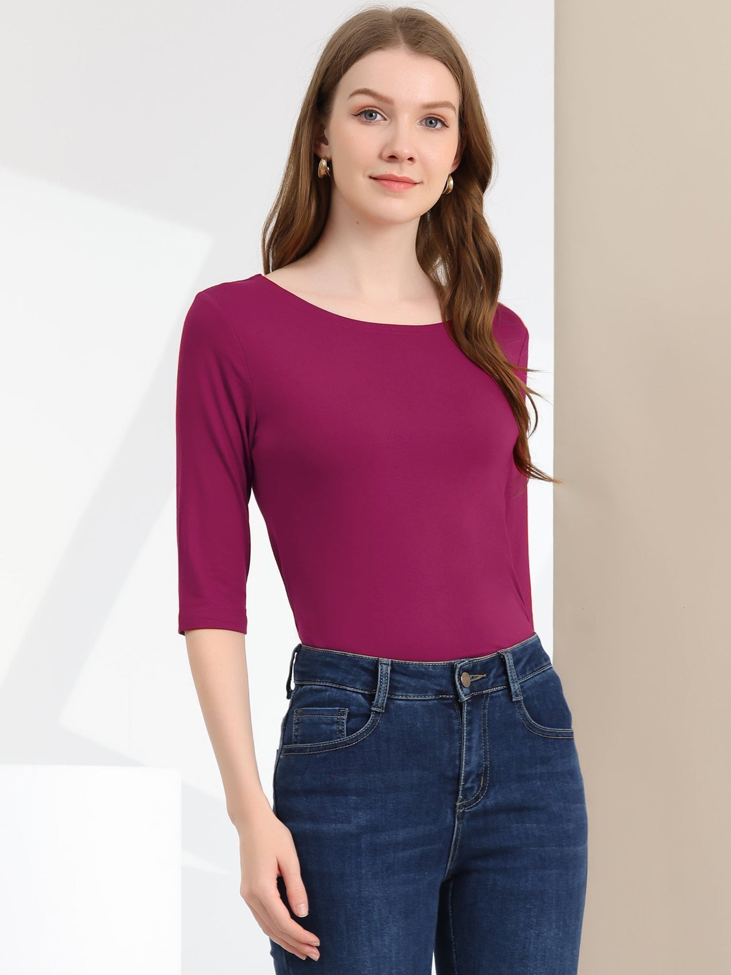 Lina Shirt Dames | Ronde Hals & 3/4 Mouwen