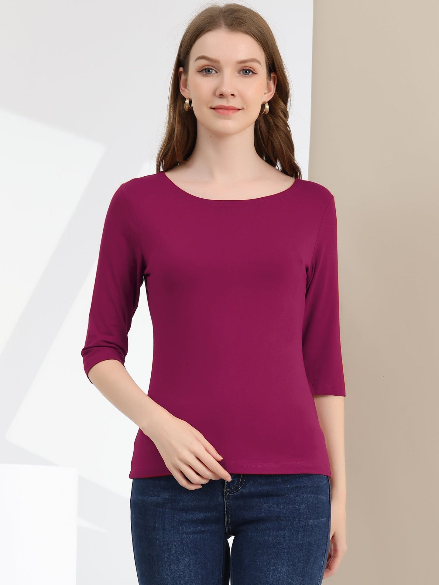 Lina Shirt Dames | Ronde Hals & 3/4 Mouwen