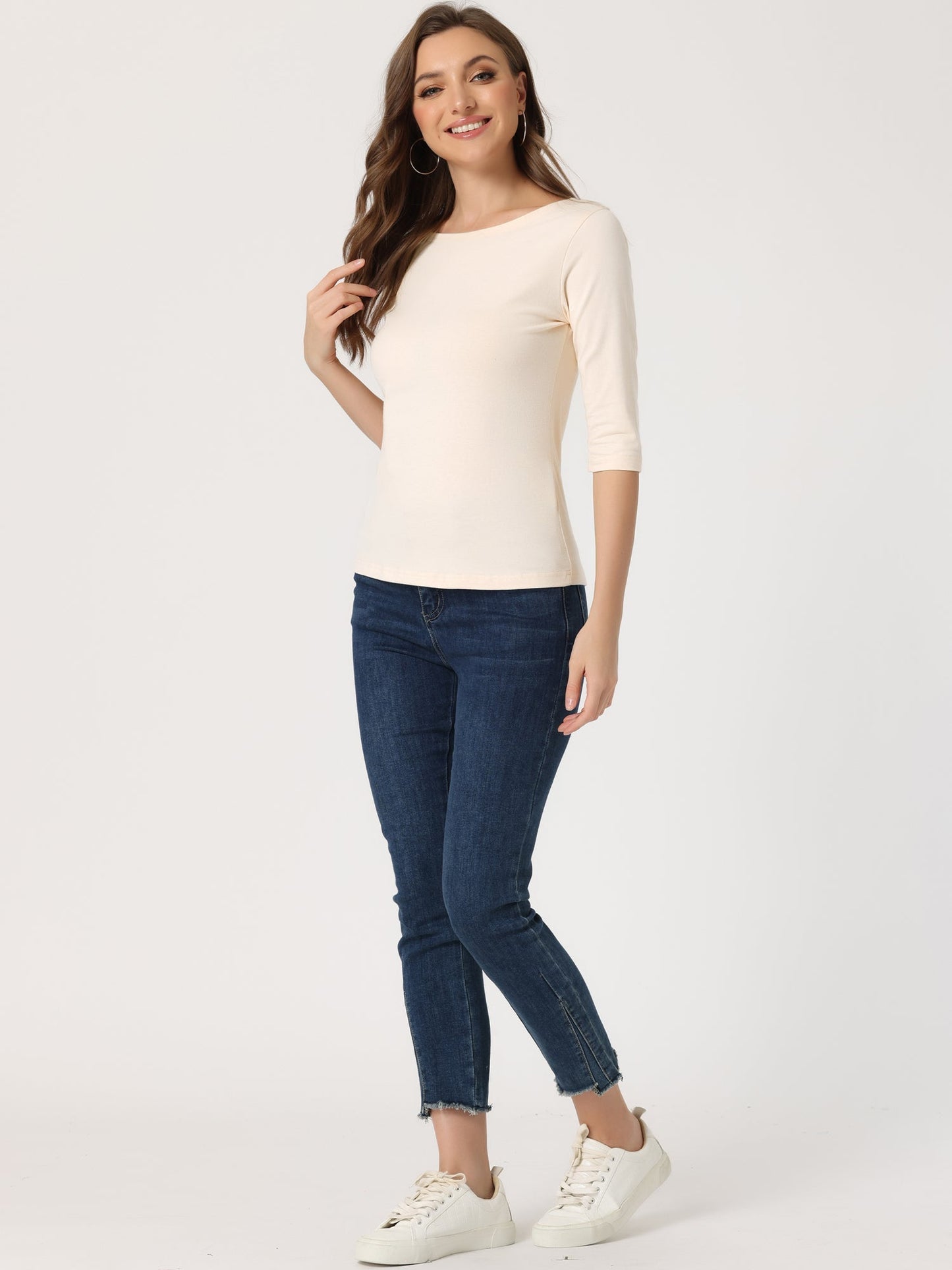 Lina Shirt Dames | Ronde Hals & 3/4 Mouwen