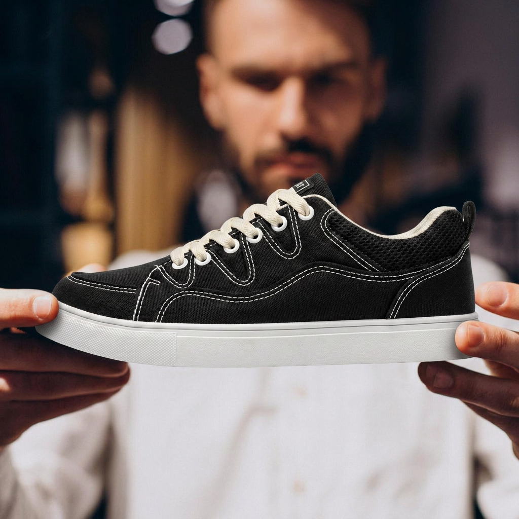 Canvas low-top sneakers winter | Contraststiksel