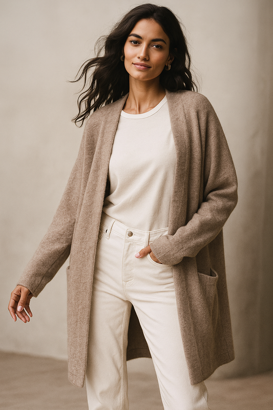 Dames Vest | Lang Gebreid met Zakken