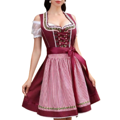 Oktoberfest Dirndl Rood – Dames Jurk met Schort en Lint