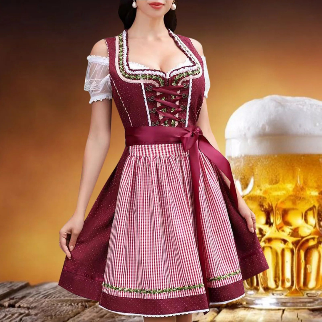 Generisch Dirndl Dames Duits jurk voor dames in grote maten, met rechte hals, schort, Oktoberfest-biermeisjeskostuum, blauw, S