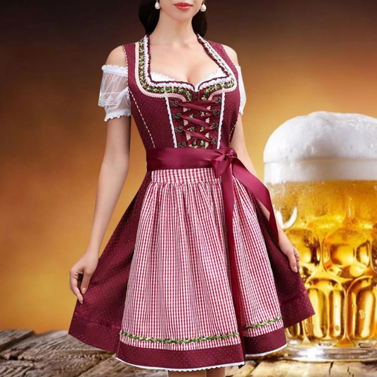 Oktoberfest Dirndl Rood – Dames Jurk met Schort en Lint