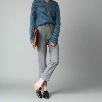 Dames Pantalon | Wolmix Broek met Hoge Taille